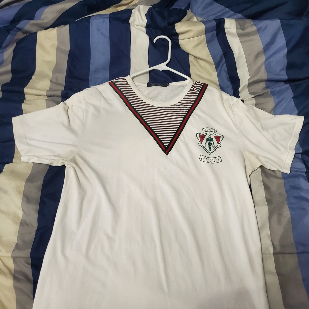 Large Gucci White T-Shirt with Striped Collar